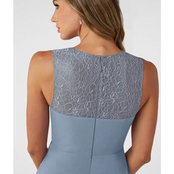 NEW AZAZIE Vina Chiffon Lace A-line Dress Sz 0 Dusty Blue Bridesmaid Knee-length - Picture 10 of 13